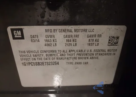 2014 Chevrolet Cruze 1Lt Auto from USA, damaged, VIN 1G1PC5SB2E7323264